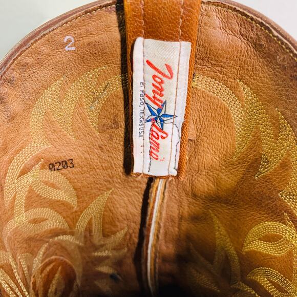 TONY LAMA‎ Boots Vintage 9.5 D Black Cowboy Calf Leather w/Lizard Wingtip CY3505 - Picture 8 of 9